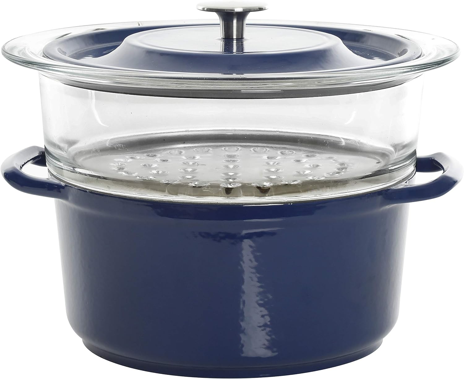 Kenmore Oak Park Cast Iron Dutch Oven with Lid and Steamer, 5-Quart, Blue