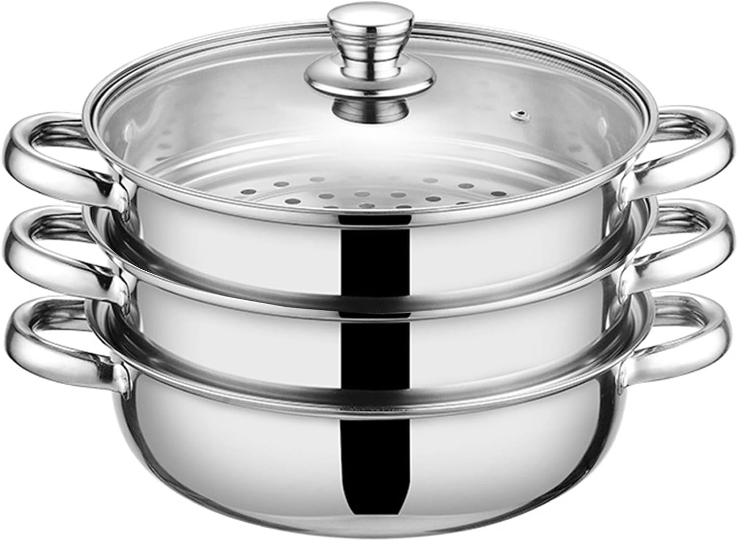 Steamer Pot for Cooking 11-inch Steam Pots with Lid, Multipurpose Steam Pot Stainless Steel Steaming Pot Cookware with Handle for Vegetable, Stews, Pasta, Dumpling, Sauce, Food (3 Tier)