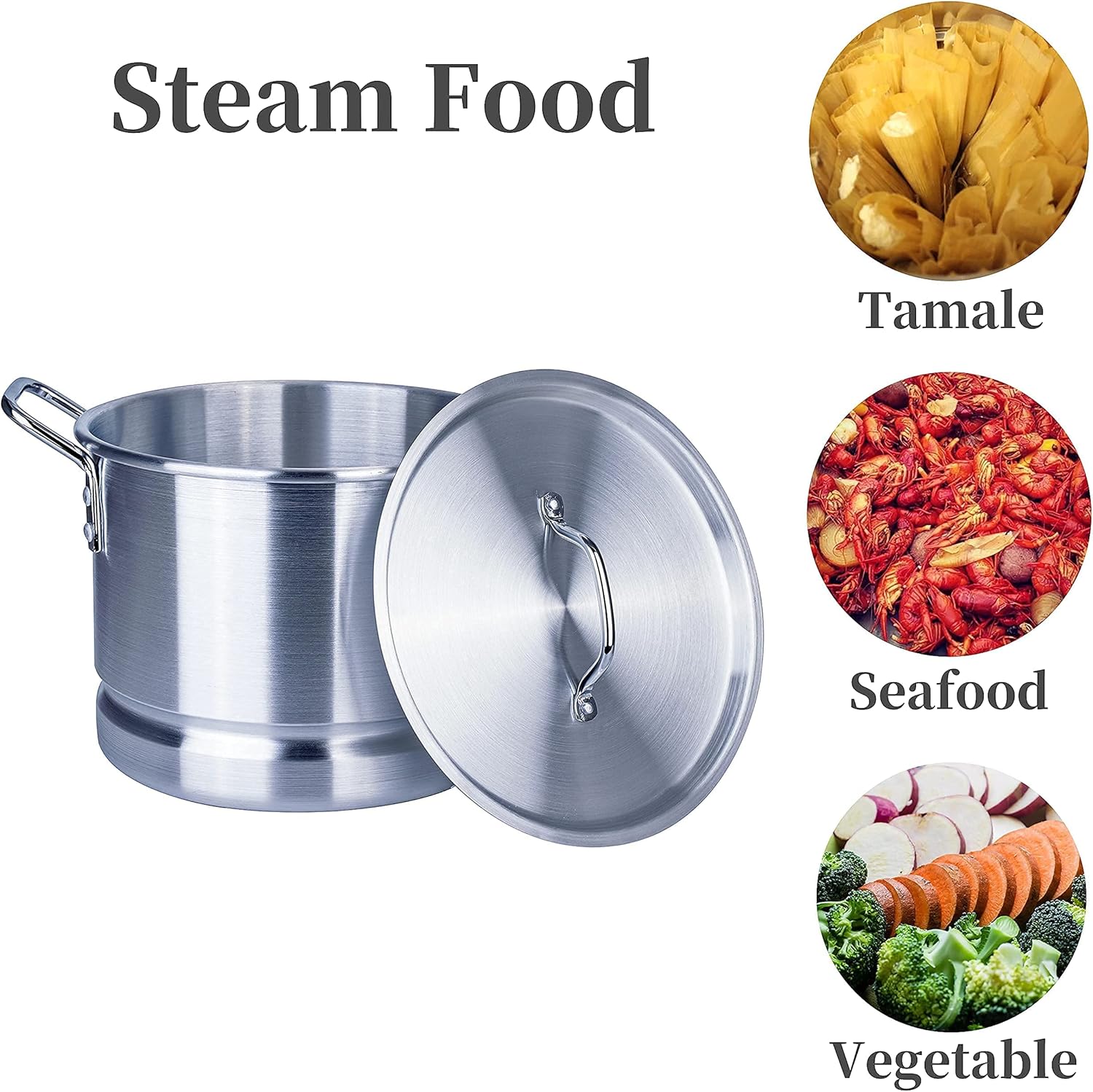 ARC 20 Quart Aluminum Tamale Steamer Pot, Crab Seafood Stock Pot w/Steamer Rack and Tube, Great for Water Bath Canning Pot, Rivet Handle, 5 Gal