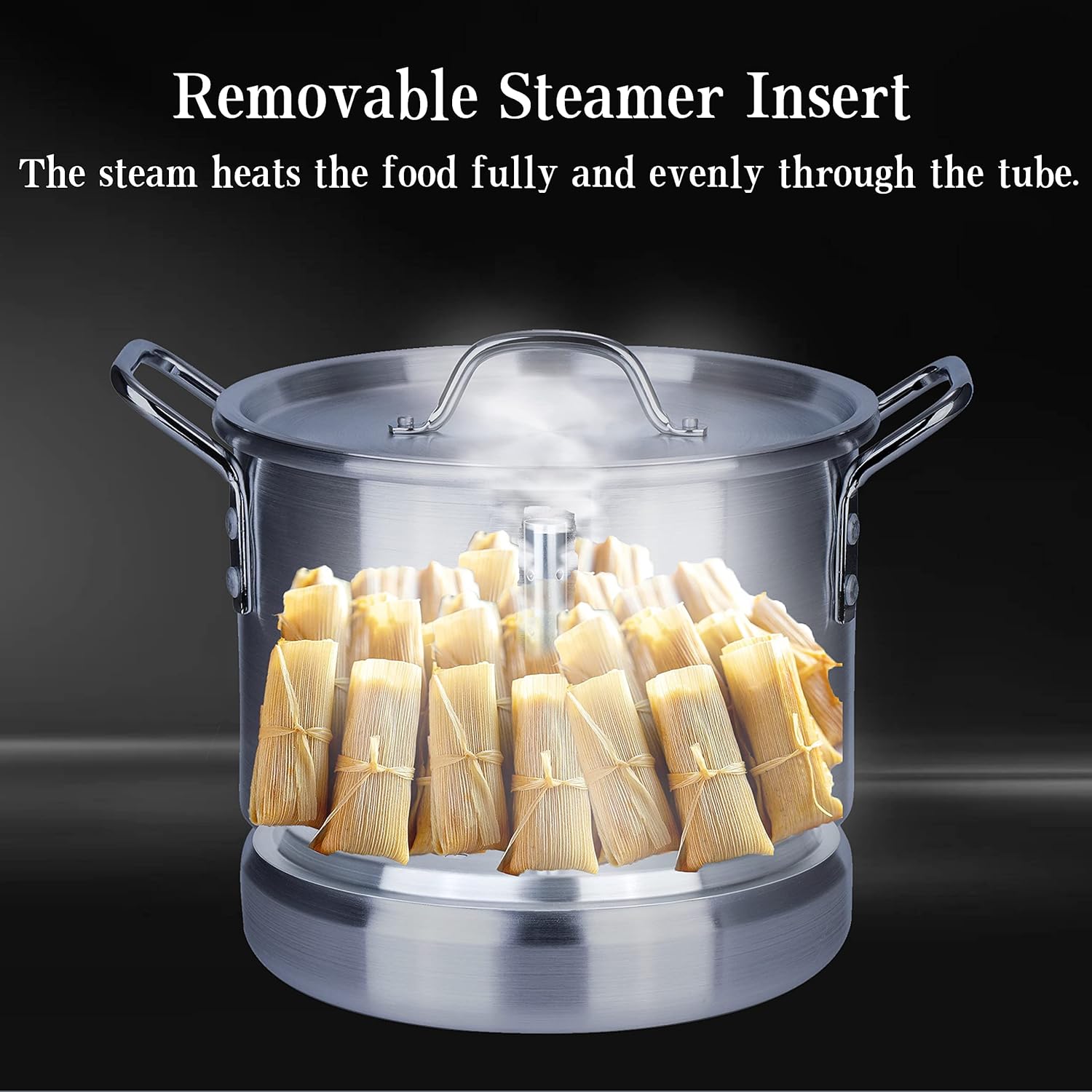 ARC 20 Quart Aluminum Tamale Steamer Pot, Crab Seafood Stock Pot w/Steamer Rack and Tube, Great for Water Bath Canning Pot, Rivet Handle, 5 Gal