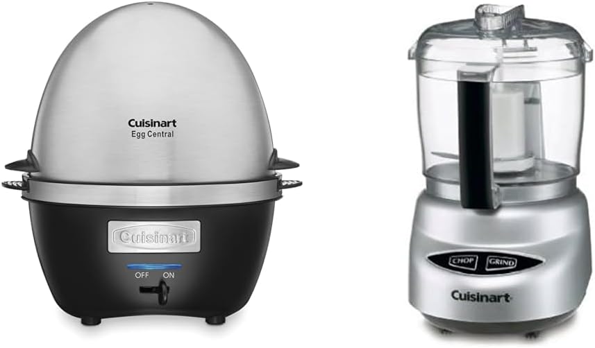 Cuisinart Egg Cooker, Brushed Stainless Steel Bundle with Cuisinart Food Processor, Mini-Prep 3 Cup, 24 oz, Brushed Chrome and Nickel