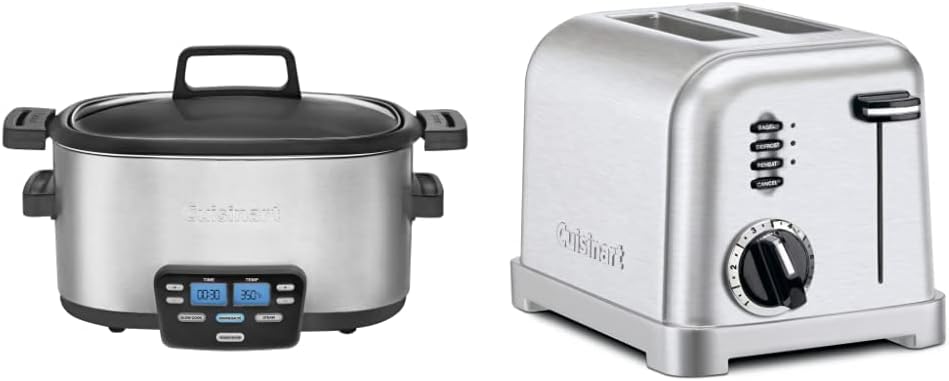 Cuisinart MSC-600 3-In-1 Cook Central 6-Quart Multi-Cooker: Slow Cooker, Brown/Saute, Steamer  CPT-160 Metal Classic 2-Slice Toaster, Brushed Stainless