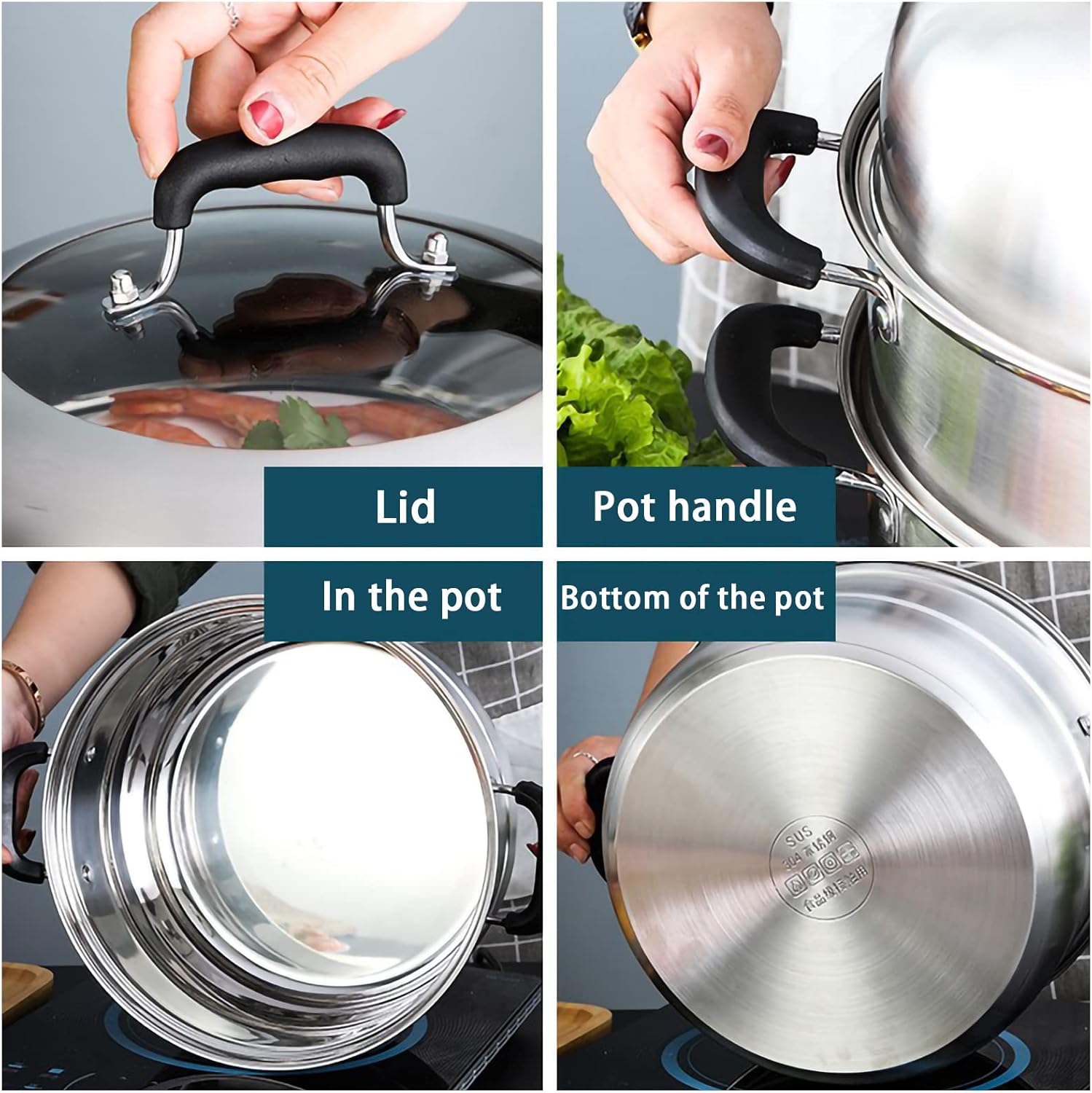 MANO Steamer Pot for Cooking 11.8 inch Steam Pots with Lid 2-tier Stainless Steel Steaming Pot Multipurpose Cookware with Handle for Vegetable, Dumpling, Stock, Sauce, Food