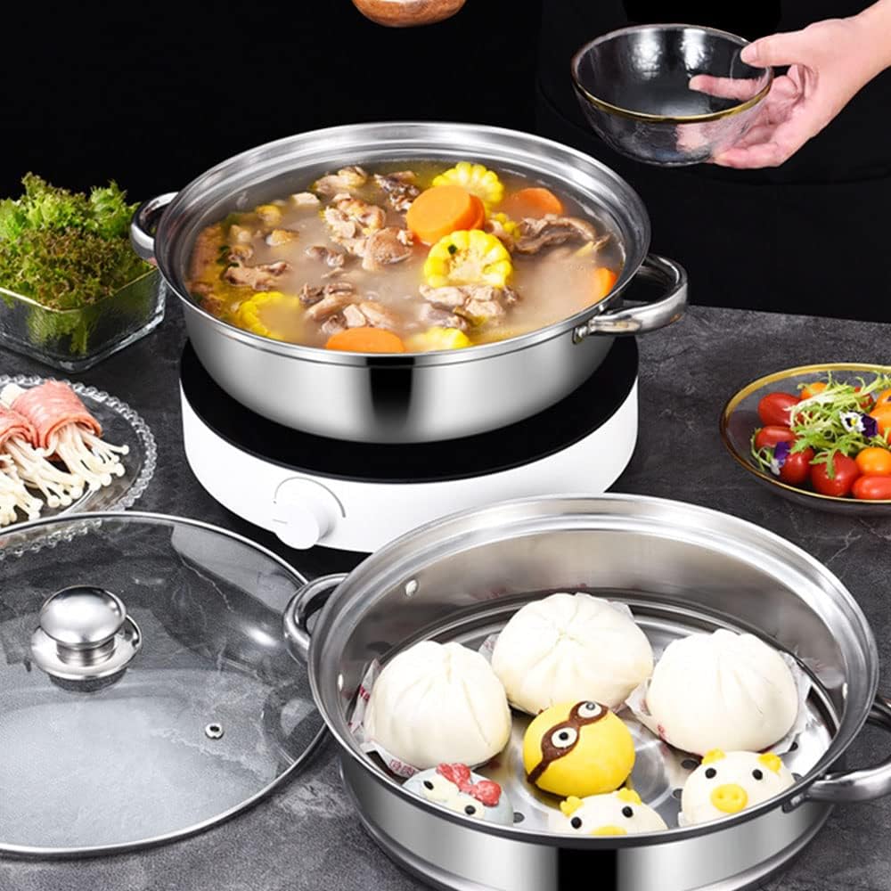 Steamer Pot for Cooking 11 inch Steamer Pot 2-tier Multipurpose 18/10 Stainless Steel Steam Pot Cookware with Lid for Vegetable, Dumpling, Stock, Sauce, Food